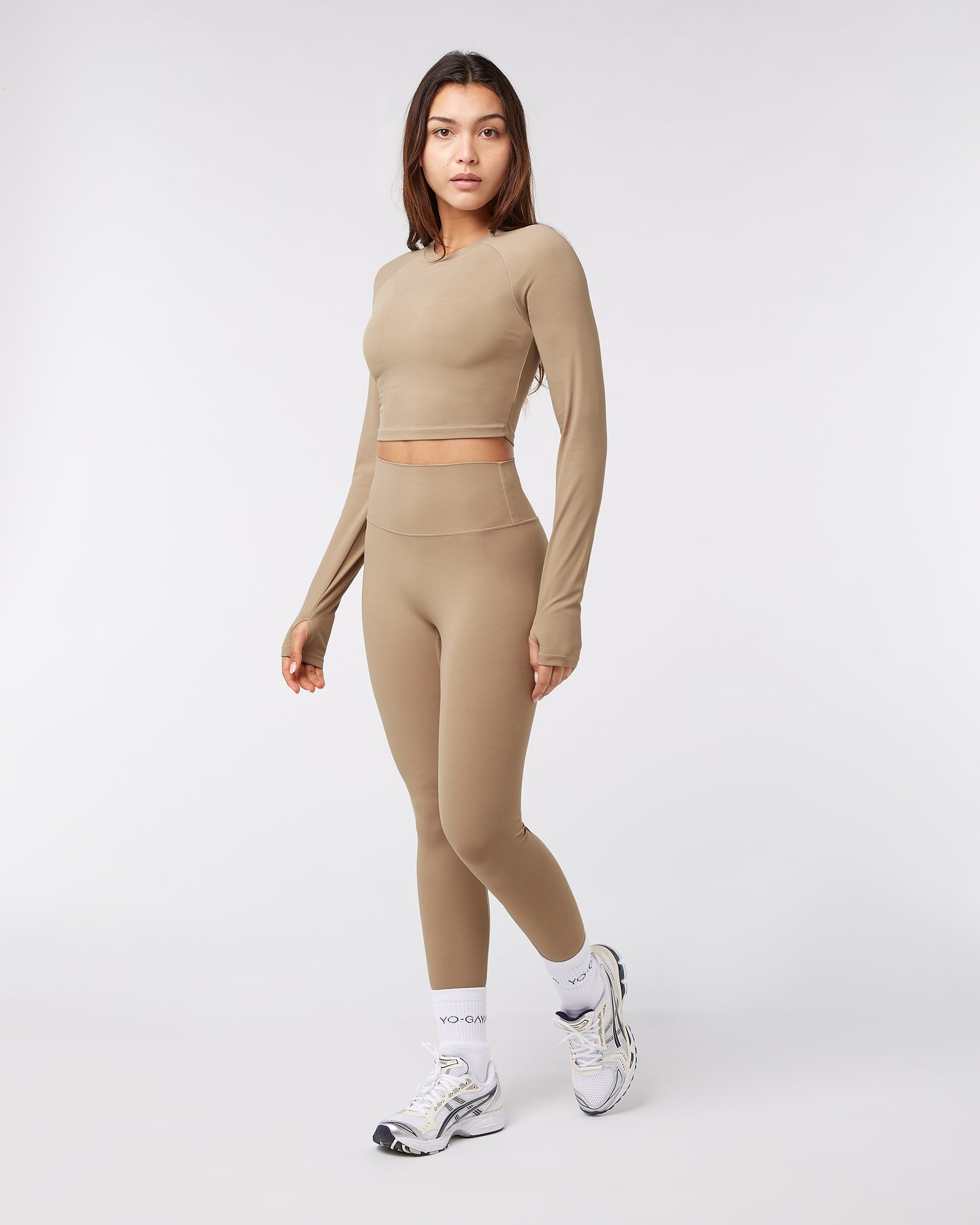 Long Sleeve Crop Top - Sandy Beige