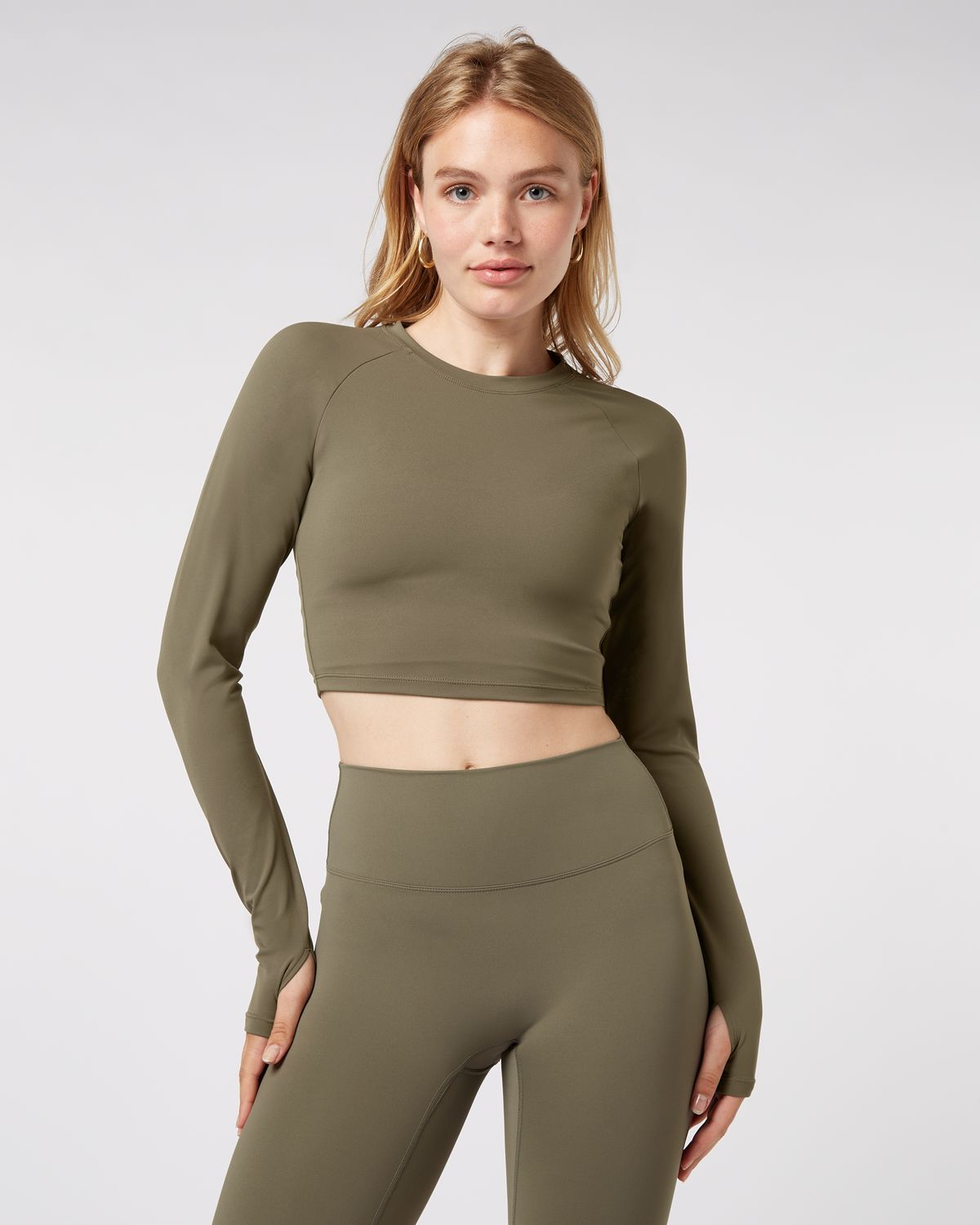 Long Sleeve Crop Top - Olive Green